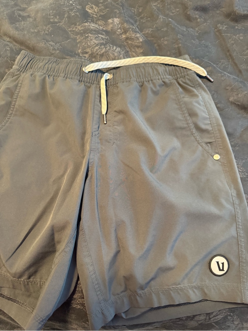 Vuori Kore Men's Gray Athletic Shorts with White Drawstring